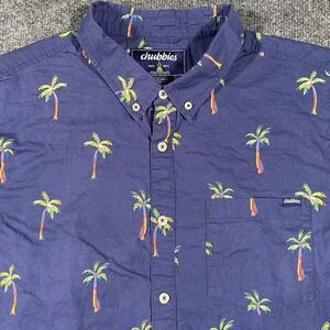Chubbies Palmera Short Sleeve Stretch Button Shirt Mens XL Palm Tree Print